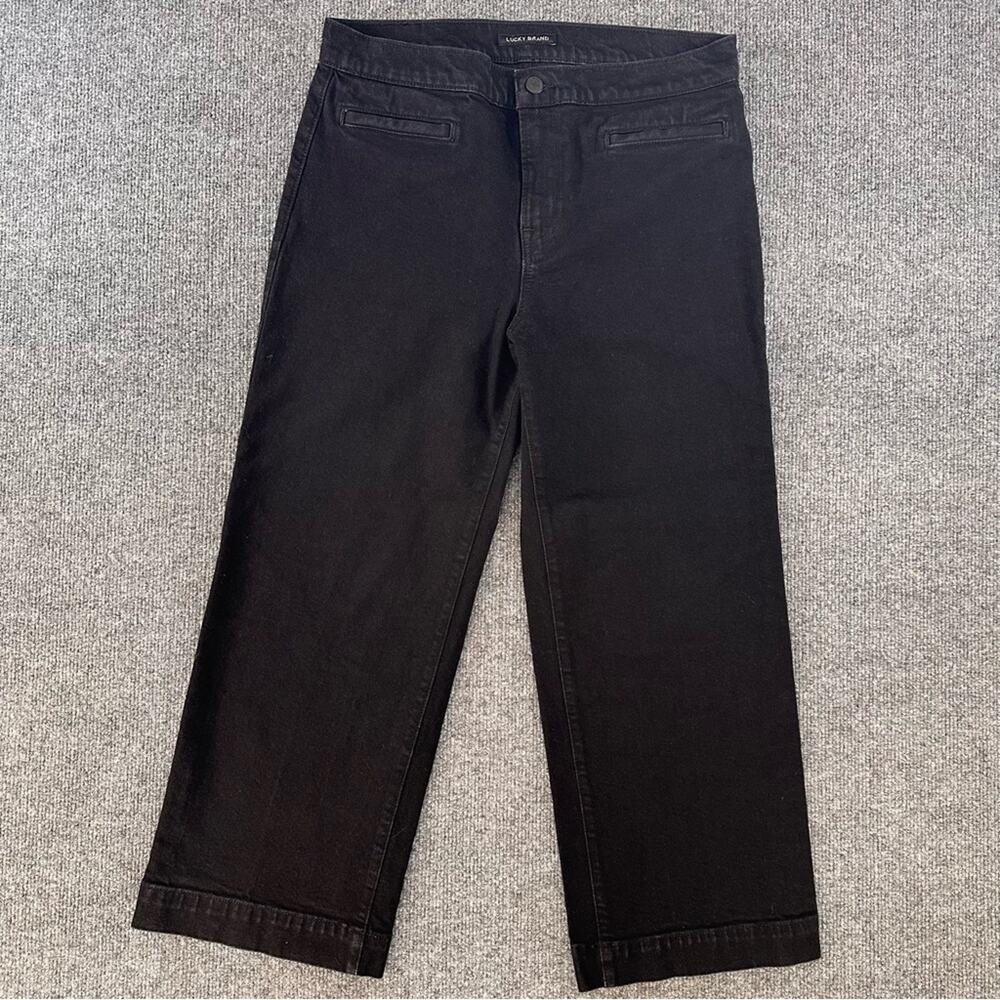 Lucky Brand Women’s Mid Rise Crop Wide Leg Black Denim Jeans Sailor Pocket 8/29